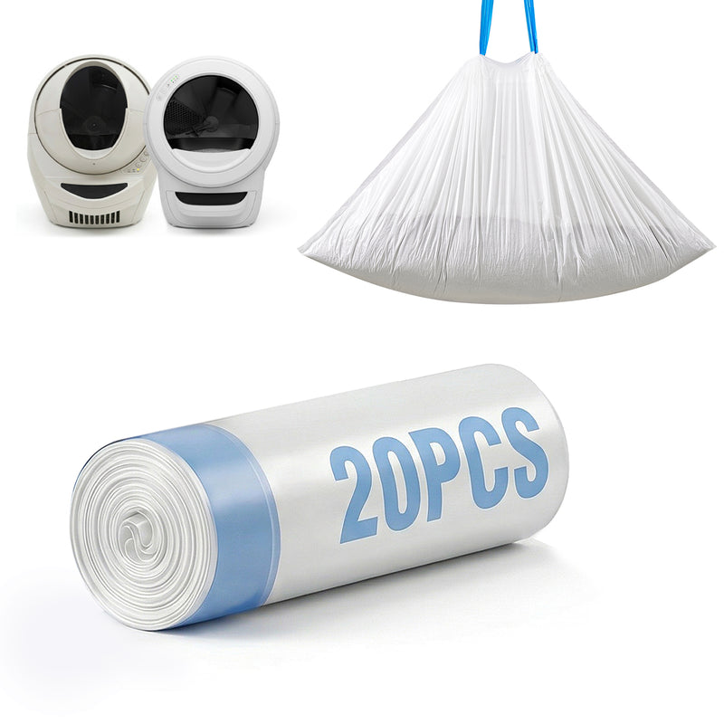 20 Count Cat Litter Bags Compatible with Automatic Litter Box Robot 3/4/5, Pre-Separated, Heay-Duty Self-cleaning Cat Litter Box Liners with Drawstring, 26''x15.8" Holds 22LBS, Waterproof - (1 ROLLS)