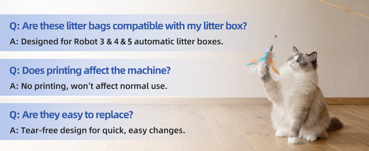 120 Count Cat Litter Bags Compatible with Automatic Litter Box Robot 3/4/5, Pre-Separated, Heay-Duty Self-cleaning Cat Litter Box Liners with Drawstring, 26''x15.8" Holds 22LBS, Waterproof - (6 ROLLS)