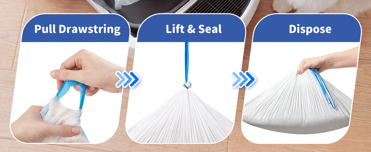120 Count Cat Litter Bags Compatible with Automatic Litter Box Robot 3/4/5, Pre-Separated, Heay-Duty Self-cleaning Cat Litter Box Liners with Drawstring, 26''x15.8" Holds 22LBS, Waterproof - (6 ROLLS)